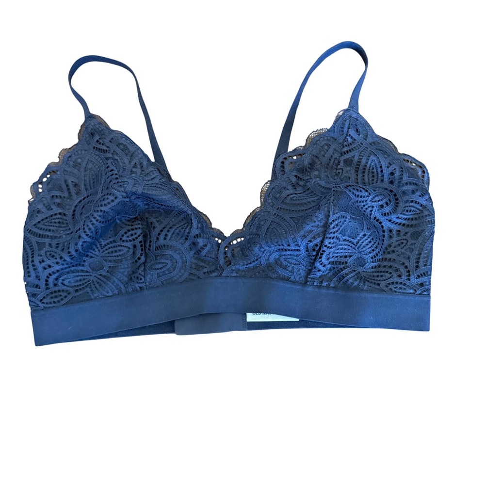 Old Navy Navy‎ Blue Lace Bralette Bra Women's Size L Wireless Comfort Coquette